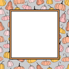 Color pumpkin frame in vintage style on pink background.