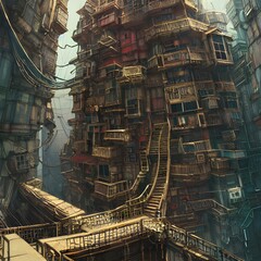 Illustration of Alien city on another far away planet, Older civilisation. High quality photo