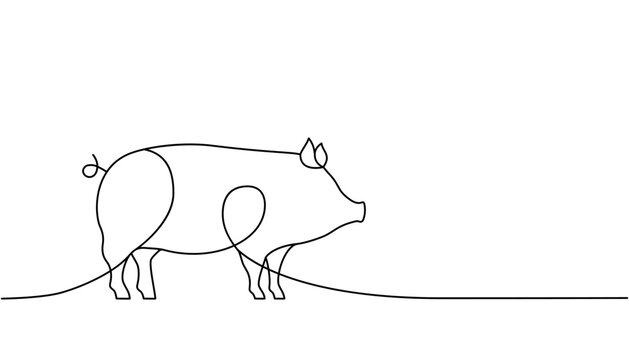 Pig one line continuous drawing. Piggy silhouette. Farm animal continuous one line illustration. Vector minimalist linear illustration.