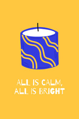 New Year card with Christmas candle and quote. In hand drawn style. For postcards, invitations, posters, posters.