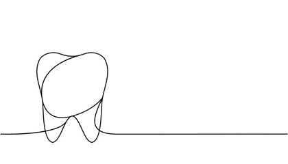 Human tooth one line continuous drawing. Human organ continuous one line illustration. Vector minimalist linear illustration.