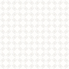 Subtle abstract geometric seamless pattern in oriental style. Elegant vector background. Simple graphic ornament. White and light gray texture with diamond shapes, grid, net, thin lines. Repeat design