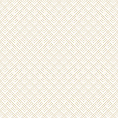 Vector geometric lines pattern. Abstract seamless texture with linear square grid, diamond shapes, rhombuses. Simple modern gold line background. Luxury golden repeat geo design for decor, wallpapers