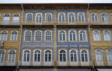 Fototapeta na wymiar Traditional Buildings Facades and Balconies - Guimaraes, Portugal