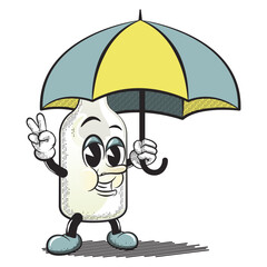 cartoon character vector illustration of a milk bottle carrying an umbrella