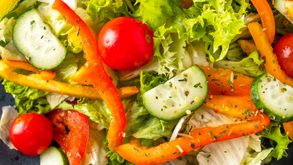 Healthy vegetable salad background. Closeup