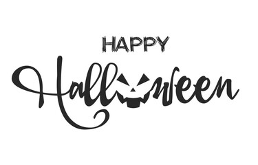 Happy halloween text banner with spooky pumpkin grimace  Vector illustration isolated.