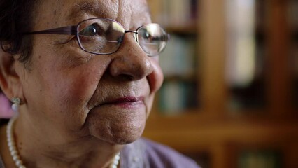 Senior, thinking and sad woman with mental health, dementia and alzheimers at home. Elderly grandma, wonder face and anxiety for depression, reflection and future ideas to remember in poor retirement