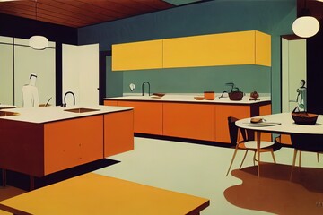 Mid Century Modern Kitchen Illustration