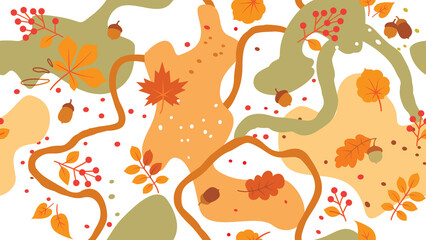 Autumn leaves seamless pattern. Season floral horizontal wallpaper. Fall leaf nature background.