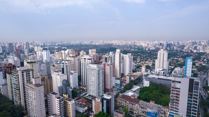 Obraz premium Aerial view of São Paulo, in the neighborhood of Jardins. Many residential buildings and a building under construction