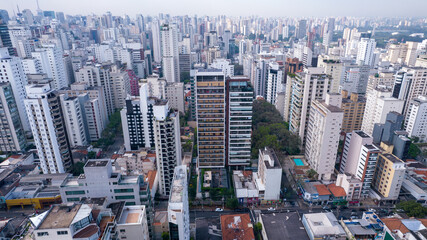 Fototapeta premium Aerial view of São Paulo, in the neighborhood of Jardins. Many residential buildings and a building under construction