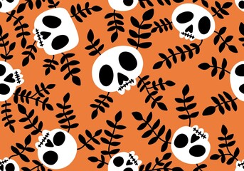 Cartoon doodle seamless Halloween skulls pattern for wrapping paper and clothes print and kids accessories