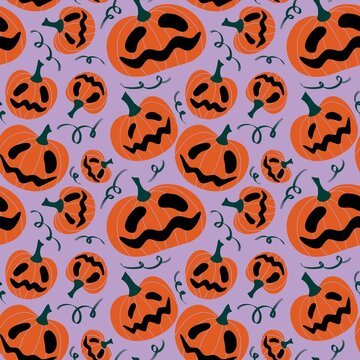 Kawaii cute cartoon Halloween pumpkins seamless pattern for wrapping and fabrics and textiles and kids print