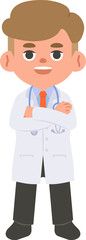 A man doctor cross one's arm in gown outfit  illustration vector cartoon character design on white background. Medical concept.
