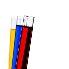 Colored water in test tubes isolated on white background