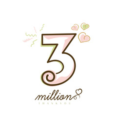 Three million followers or subscribers celebration with hand drawn style