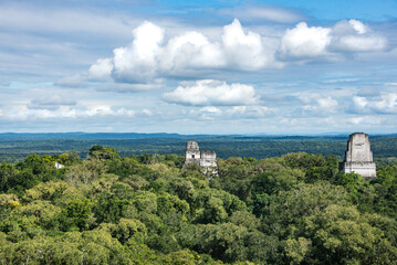 Fototapeta na wymiar Temple rises above the jungle at Tikal National Park, Petén, Guatemala