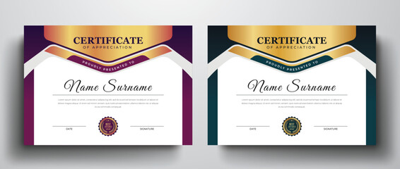 Golden green luxury certificate design for multipurpose, Modern certificate template with best award badge	
