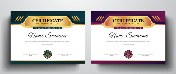 Golden green luxury certificate design with dynamic layout