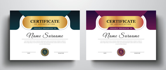 Golden green luxury certificate design with best award badge