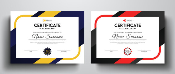 Clean and simple certificate template for multipurpose I Yellow and red color variation corporate certificate design layout - obrazy, fototapety, plakaty