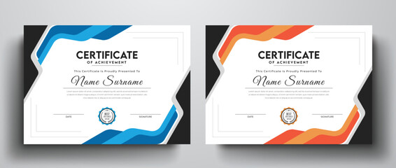 Modern and creative certificate template for best award I Blue and yellow color variation elegant certificate design layout