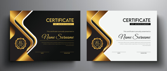 Golden dark black luxury certificate template with award badge