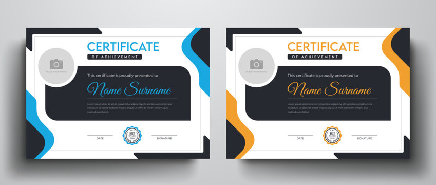 Clean and simple certificate template with photo place holder