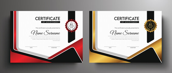 Golden dark black color luxury certificate template I Red color modern certificate design with award badge