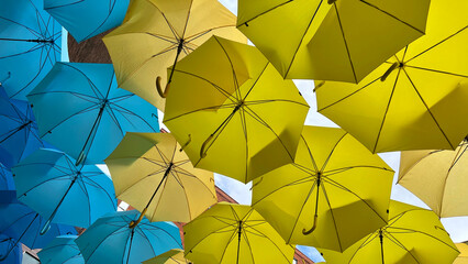 Yellow and blue umbrellas