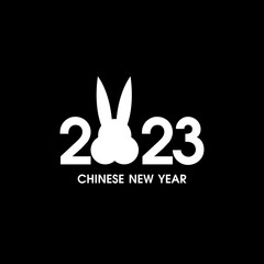 2023 Chinese new year. A rabbit on the number logo concept. Year of the rabbit
