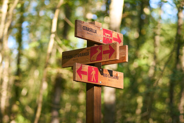 Signpost at Selva del Circeo Natural Reserve, Circeo National Park, Italy