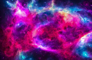 Fototapeta na wymiar Glowing huge nebula with young stars. Space background
