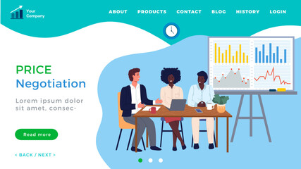 Price negotiation business concept office meeting. Businessman negotiating on conference and presentation report. Male employees discussing chart success during appointment with partners or colleagues