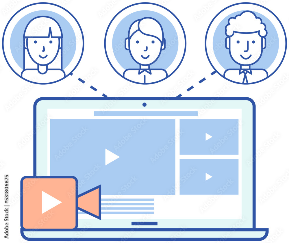 Poster remote comunication program for computer. distance chatting, internet video call chat on monitor. we