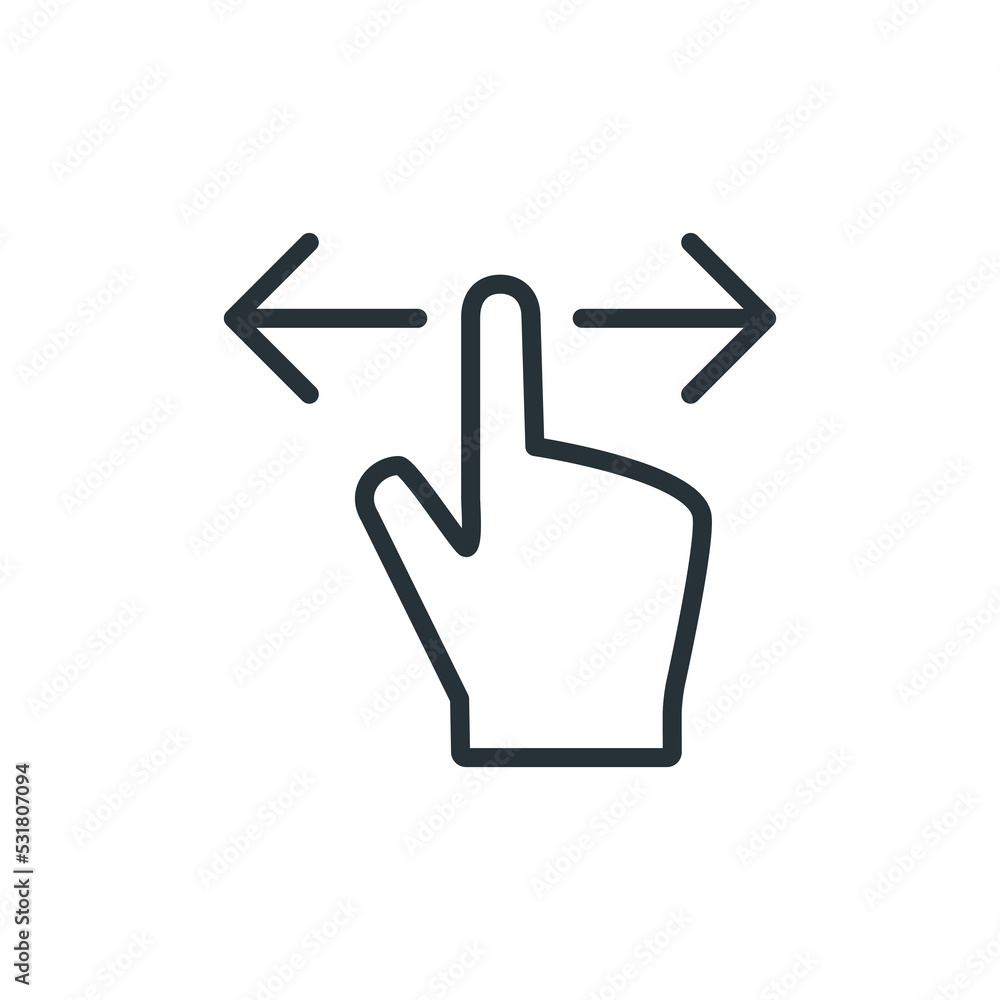 Poster hand finger left right horizontal swipe gestures icon line vector. hand swipe icon. horizontal scrol