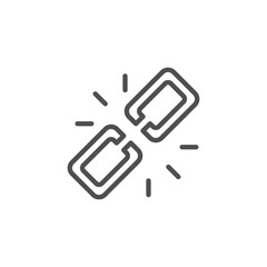 Obraz premium A broken link or broken seo backlink vector icon. broken chain icon. broken chain icon. Link break icon. Broken connection. Disconnect chain link icon. Break free. Freedom. Remove link icon