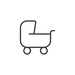 Baby carriage icon. Stroller trolley sign. Pram buggy symbol. Classic flat style. Quality design element. Simple baby carriage icon. Vector