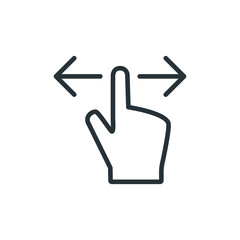 Hand finger left right horizontal swipe gestures icon line vector. hand swipe icon. Horizontal scroll page symbol. Pointing finger hand cursor with right and left arrow. Pointer mouse sign.