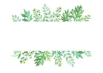 Green leaves frame template. Floral border with place for text. Sagebrush and wild herbs design. Vector illustration.