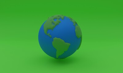 3d illustration, planet earth, green background, 3d rendering