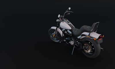 Fototapeta na wymiar 3d illustration, big motorcycle, black background, copy space 3d rendering