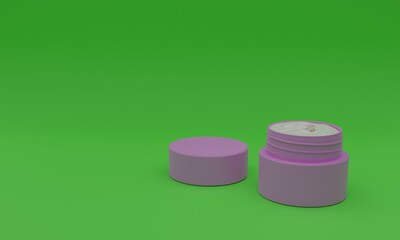 3d illustration, open cream pot, on green background, copy space, 3d rendering