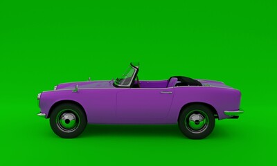 3d illustration, convertible old car, classic, pink color, green background, 3d rendering - obrazy, fototapety, plakaty