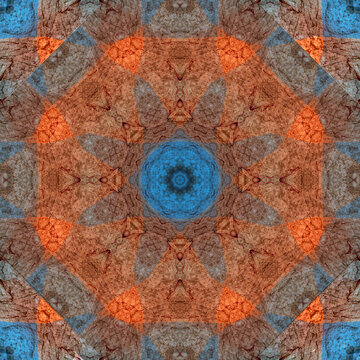 Blue and orange kaleidoscope abstract.