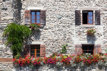 Facade in the medieval village of Yvoire, France