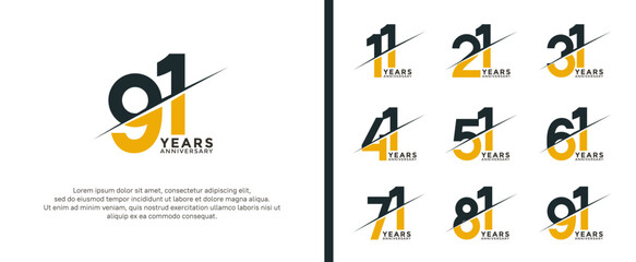 set of anniversary logotype black and yellow color on white background for celebration moment