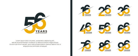 Fototapeta premium set of anniversary logotype black and yellow color on white background for celebration moment