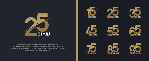 set of anniversary logotype golden color on black background for celebration moment